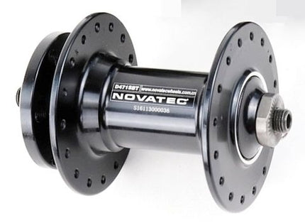 BICYCLE PARTS - FRONT HUB - NOVATEC, 32H, 9MM X 110MM Q/R BOOST SPEC, SEALED BEARINGS, 6 BOLT DISC, ALLOY AXLE & FREEHUB BLACK HUB
