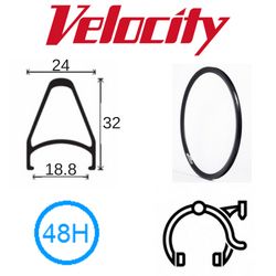 BICYCLE PARTS - RIM 26 X 18MM - VELOCITY CHUKKER - 48H - (559 X 18) - PRESTA VALVE - RIM BRAKE - D/W - BLACK (ANODISED)