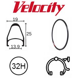 BICYCLE PARTS - RIM 700C X 14MM - VELOCITY FUSION - 32H - (622 X 14) - PRESTA VALVE - RIM BRAKE - D/W - BLACK