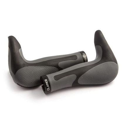 BICYCLE PARTS - GRIPS, CLARKS, ERGONOMIC LOCK - ON GRIPS WITH INTEGRATED BAR ENDS, BLACK, GREY