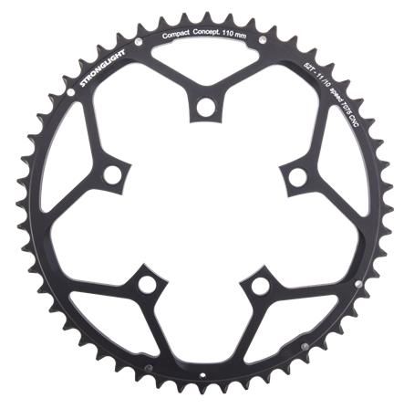 BICYCLE PARTS - CHAINRING - ROAD STRONGLIGHT , 50T, 7075 CNC BLACK - 110MM BCD, 5 HOLE FOR 10/11 SPD