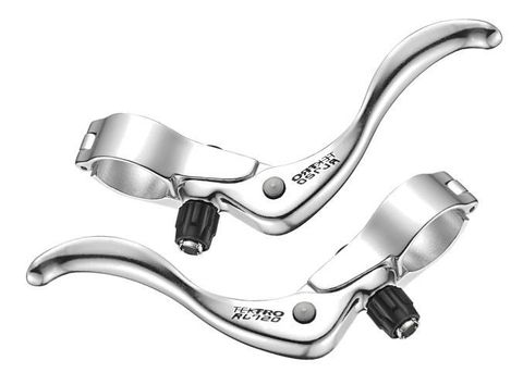 BICYCLE PARTS - BRAKE LEVER - INLINE BRAKE LEVER, 26MM CLAMP, FOR ROAD & CYCLO X BIKES, ALLOY, HINGED, SILVER (SOLD IN PAIRS, BOXED PACKAGING)