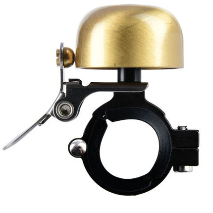 BICYCLE PARTS - BELL - MINI PING BRASS BELL GOLD, FITS 22.2MM - 28.6MM - OXFORD PRODUCT