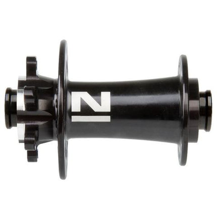 BICYCLE PARTS - HUB, FRONT. 6 BOLT DISC BLACK 2 SEALED BEARINGS, 32H, 15MM THROUGH, 100MM OLD, HUB, W/NOVATEC LOGO, W/O AXLE, WEIGHT: 155G