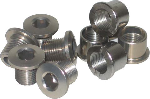 BICYCLE PARTS - CHAINRING BOLT KITS - STRONG, ROAD SCREW FOR DOUBLE (5 ARMS), STEEL, SILVER, - PACK 5 PCE