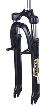BICYCLE PARTS - SUSPENSION FORK, ZOOM, 20 THREADLESS, 50MM TRAVEL, 260MM STEM, ALLOY CROWN, HI - TEN BRACE & BLADE, V - BRAKE, 1 1/8 , ID 25.4 BLACK