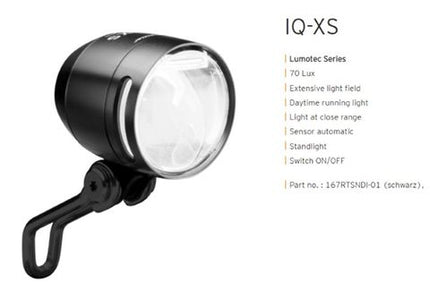 BICYCLE PARTS - BUSCH & MULLER DYNAMO LED FRONT LIGHT - ALLOY LUMOTEC IQ - XS, BLACK, DRL, SENSOR, SWITCH, STANDLIGHT, 70LUX