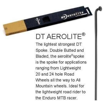 BICYCLE PARTS - SPOKES - DT AEROLITE SPOKE, 292MM, BLACK (SOLD INDIVIDUALLY) - BLADED (14G (2MM) HOOK & THREAD, 0.9 X 2.3MM PROFILE), J HOOK, STAINLESS STEEL