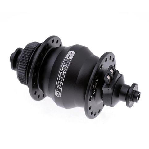 BICYCLE PARTS - DYNAMO FRONT HUB SHUTTER PRECISION, SL - 9. 6V 3W OUTPUT, 32H, CENTERLOCK DISC, STANDARD QR, BLACK