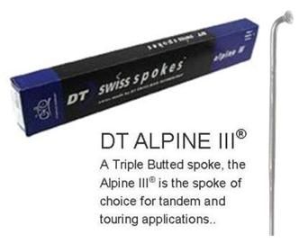 BICYCLE PARTS - SPOKES - DT ALPINE III SPOKE, 274MM, SILVER (SOLD INDIVIDUALLY) - TRIPLE BUTTED (13G HOOK, 15G MIDDLE, 14G THREAD), J HOOK, STAINLESS STEEL