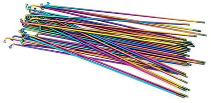 BICYCLE PARTS - SPOKE PILLAR, RAINBOW FINISH, 300MM, 14G, STAINLESS STEEL, INCLS STANDARD NIPPLE