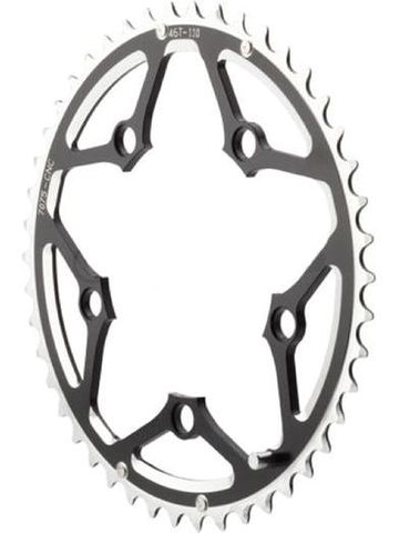 BICYCLE PARTS - CHAIN RING, 46T X 110 BCD FOR 9/10 SPEED, 7075 CNC ALLOY, BLACK, W/RAMPS + PINS