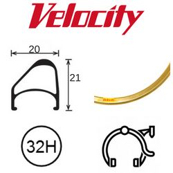 BICYCLE PARTS - RIM 700C X 14MM - VELOCITY AEROHEAD OC - 32H - (622 X 14) - PRESTA VALVE - RIM BRAKE - D/W - GOLD (ANODISED) - MSW - OCR