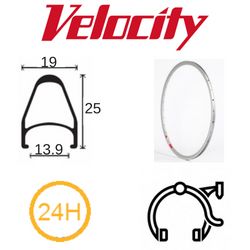BICYCLE PARTS - RIM 700C X 14MM - VELOCITY FUSION - 24H - (622 X 14) - PRESTA VALVE - RIM BRAKE - D/W - BRIGHT SILVER - MSW