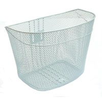 BICYCLE PARTS - BASKET - WHITE, FRONT MESH, FIXED WITH STAY & FITTINGS TO SUIT 25.4MM AND 28.6MM STEERERS, L 34CM X W 25CM X H 25CM, WHITE