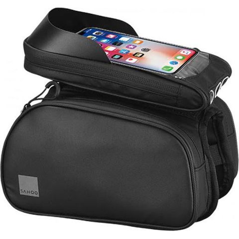BICYCLE PARTS - SAHOO TOP BAR BAG WITH REMOVABLE PHONE HOLDER, TOP TUBE MOUNT, VELCRO ATTACH PHONE HOLDER