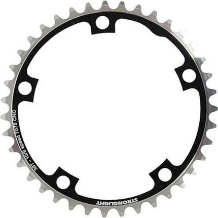 BICYCLE PARTS - CHAINRING - ROAD STRONGLIGHT , 39T, 7075 CNC BLACK - 130MM BCD, 5 HOLE FOR 9/10 SPD