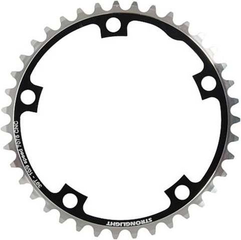 BICYCLE PARTS - CHAINRING - ROAD STRONGLIGHT , 39T, 7075 CNC BLACK - 130MM BCD, 5 HOLE FOR 9/10 SPD