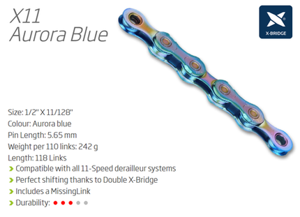 KMC X11 Aurora 11 Speed Bike Chain 116 Links With Connect Link For Cycling