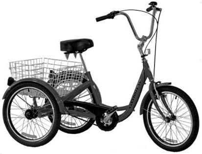 Adult Tricycle 20 Inch 6 Speed Shimano Cargo Basket Metallic Black For Sale - Comfortable Ride And Storage Solution