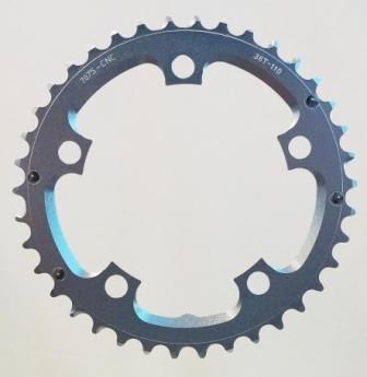BICYCLE PARTS - CHAIN RING, 38T X 110 BCD FOR 9/10 SPEED, 7075 CNC ALLOY, SILVER, W/RAMPS
