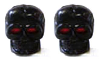 BICYCLE PARTS - VALVE CAP SKULL BLACK 2PCE