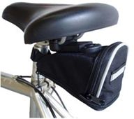 BICYCLE PARTS - SADDLE BAG - EXPANDABLE, Q/R, 3M REFLECTIVE STRIP & LIGHT LOOP, OPEN END (VERTICLE ZIP) TYPE, BLACK, 160MM X 130MM (EXPANDED) X 90MM