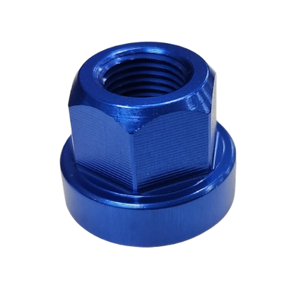 BICYCLE PARTS - ALLOY HUB AXLE NUT - 3/8 FLANGE TYPE, BLUE