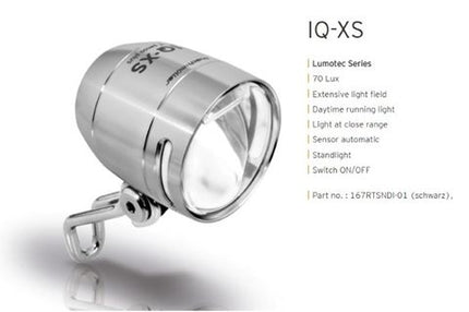 BICYCLE PARTS - BUSCH & MULLER DYNAMO LED FRONT LIGHT - ALLOY LUMOTEC IQ - XS, SILVER, DRL, SENSOR, SWITCH, STANDLIGHT, 70LUX