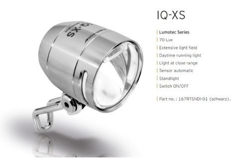 BICYCLE PARTS - BUSCH & MULLER DYNAMO LED FRONT LIGHT - ALLOY LUMOTEC IQ - XS, SILVER, DRL, SENSOR, SWITCH, STANDLIGHT, 70LUX