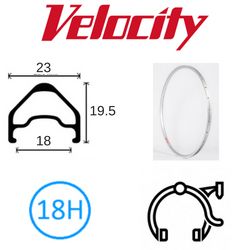 BICYCLE PARTS - RIM 700C X 18MM - VELOCITY A23 - 18H - (622 X 18) - PRESTA VALVE - RIM BRAKE - D/W - BRIGHT SILVER - MSW