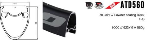 BICYCLE PARTS - RIM 700C X 19MM - ALEX ATD560 - 24H - (622 X 19) - PRESTA VALVE - DISC BRAKE - D/W - BLACK - TUBELESS READY