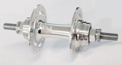 BICYCLE PARTS - HUB, TRACK FIXED/FIXED 3/8 NUTTED (120MM OLD) 32H SEALED BEARING HIGH FLANGE NOVATEC SILVER HUB , LOCK RING AND TRACK NUTS .