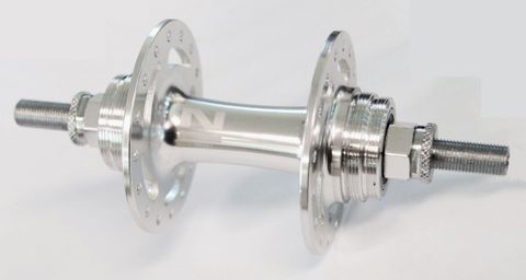 BICYCLE PARTS - HUB, TRACK FIXED/FIXED 3/8 NUTTED (120MM OLD) 32H SEALED BEARING HIGH FLANGE NOVATEC SILVER HUB , LOCK RING AND TRACK NUTS .
