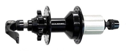 BICYCLE PARTS - HUB, 8/10 SPEED Q/R BLACK 40H HYBRID (135MM OLD) 6 BOLT DISC