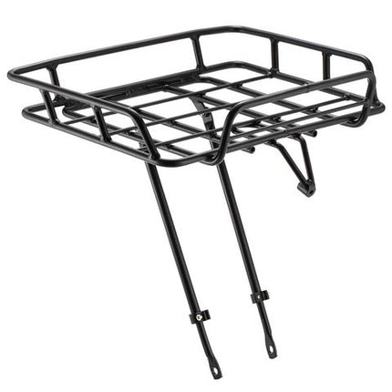 BICYCLE PARTS - CARRIER - FRONT RACK, ALLOY, ADJUSTABLE FOR SIZE: 26 - 29 , POWDER COATED, BLACK. MAX LOAD: 10KG - W43CM AND L 34CM X 5CM DEEP.