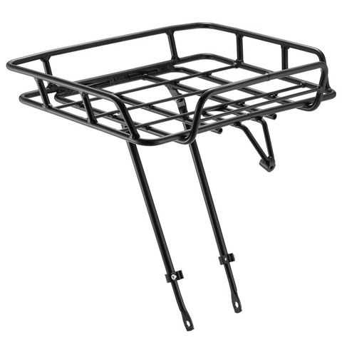 BICYCLE PARTS - CARRIER - FRONT RACK, ALLOY, ADJUSTABLE FOR SIZE: 26 - 29 , POWDER COATED, BLACK. MAX LOAD: 10KG - W43CM AND L 34CM X 5CM DEEP.