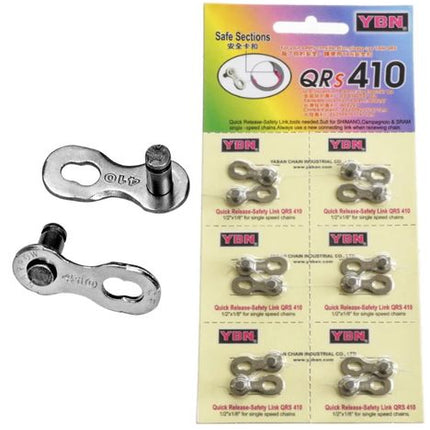 BICYCLE PARTS - LINKS - MISSING LINKS, SINGLE SPEED 1/2 X 1/8 , QR410 (6 PER CARD)