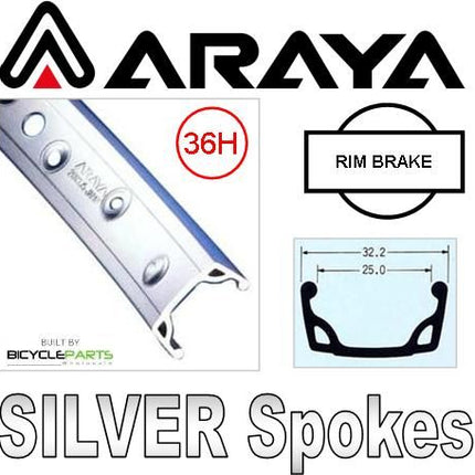 Araya 7X Silver 36H Bicycle Rim Wheel With Sturmey Hub And Mach1 Spokes - Fixed/free Nutted 120-130mm OLD - Rim Brake Compatible