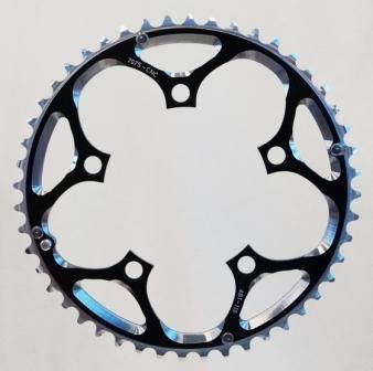 BICYCLE PARTS - CHAIN RING 48T X 110 BCD FOR 9/10 SPEED, 7075 CNC ALLOY, BLACK, W/RAMPS + PINS