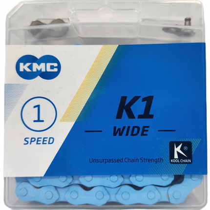 BICYCLE PARTS - CHAIN - SINGLE SPEED - KMC K1 - 112L - BLUE - W/CONNECT LINK