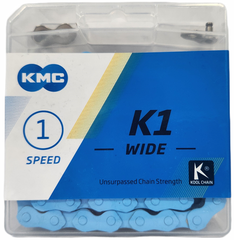BICYCLE PARTS - CHAIN - SINGLE SPEED - KMC K1 - 112L - BLUE - W/CONNECT LINK