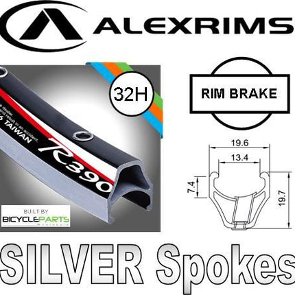 Alex Rims Alexrims 700C R390 Wheelset Black Hub Silver Spokes 32H Rim Brake For 8-11 Speed Road Bikes