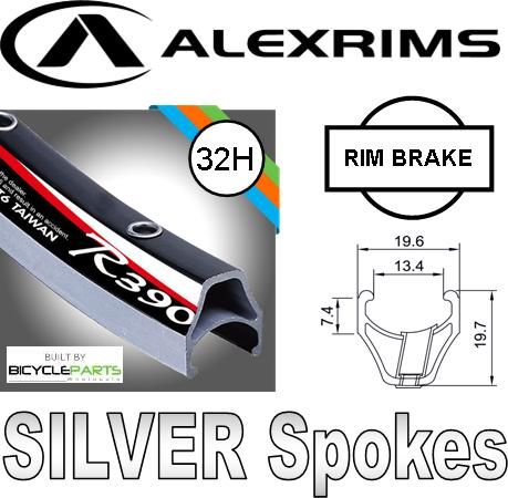 Alex Rims Alexrims 700C R390 Wheelset Black Hub Silver Spokes 32H Rim Brake For 8-11 Speed Road Bikes