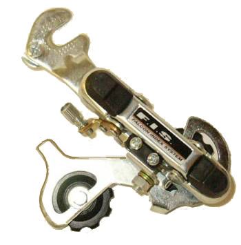 BICYCLE PARTS - REAR DERAILLEUR - 6 SPEED, SHORT CAGE WITH BRACKET SILVER