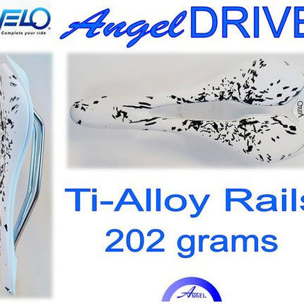 BICYCLE PARTS - SADDLE VELO ANGEL DIVE, TOP - END RACING SADDLE, 202G, TI - ALLOY RAIL, 273MM X 125MM