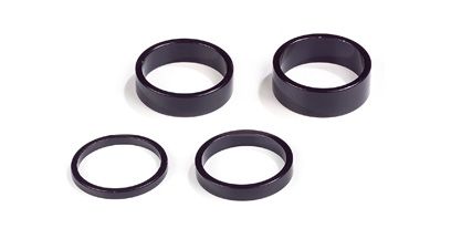 BICYCLE PARTS - SPACER SET, BLACK, 1' ALLOY, SIZE 2, 5, 8, & 10MM EACH 1 SET