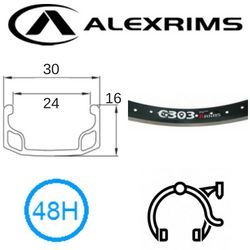 BICYCLE PARTS - RIM 20 X 24MM - ALEX G303 - 48H - (406 X 24) - SCHRADER VALVE - RIM BRAKE - S/W - BLACK - MSW - (396 ERD)
