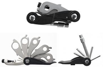 BICYCLE PARTS - FOLDING MULTI TOOL, 19 FUNCTIONS - HEX KEYS, RING SPANNERS, T25, CHAIN TOOL, TYRE LEVERS, SPOKE KEYS, + & - SCREWDRIVERS, MADE IN TAIWAN