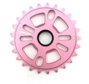 BICYCLE PARTS - CHAIN RING - DEFIANT, 24MM HOLE WITH TWO ADAPTORS TO CREATE 19MM OR 22MM HOLE, 25T, PINK